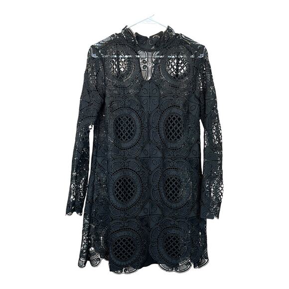 Free People Black Dark Boho Dress Cottage Indie Fairy Festival Hippie Lace Small - Picture 1 of 10